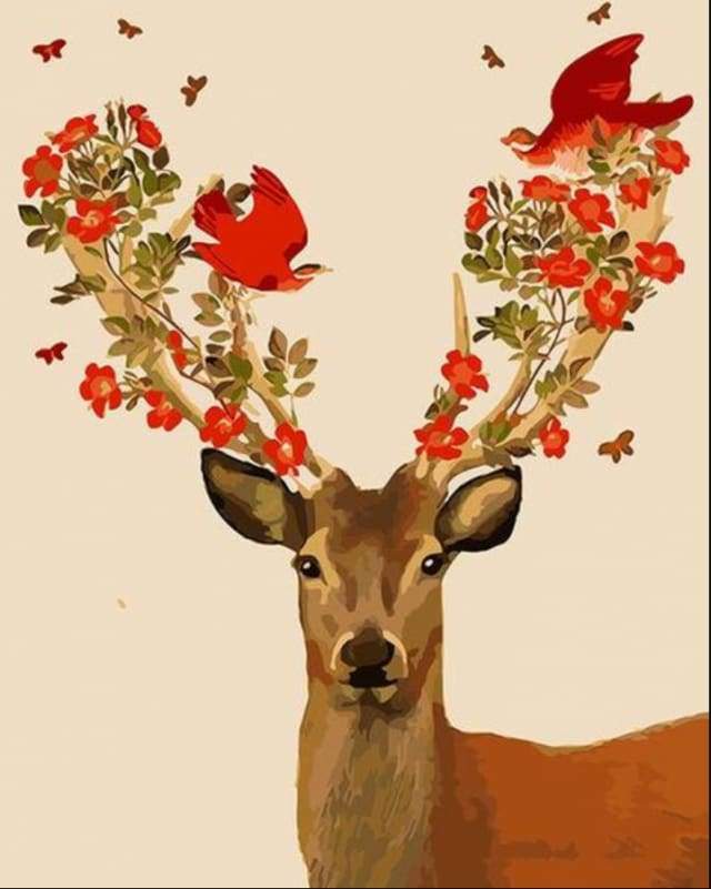 paint by numbers | Deer and Birds | animals deer easy | FiguredArt