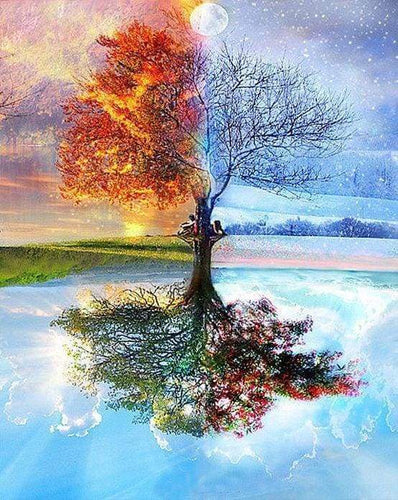 Diamond Painting | Diamond Painting - 4 Seasons Tree Classic | Diamond Painting Landscapes landscapes trees | FiguredArt