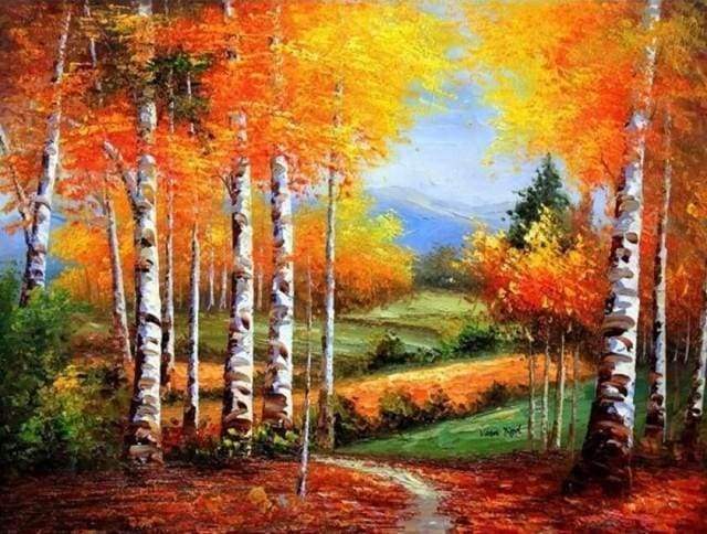 Diamond Painting | Diamond Painting - Birches in Autumn | Diamond Painting Landscapes landscapes | FiguredArt