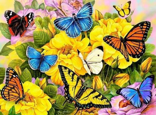 Premium AI Image  a painting of flowers and butterflies by louis vuitton