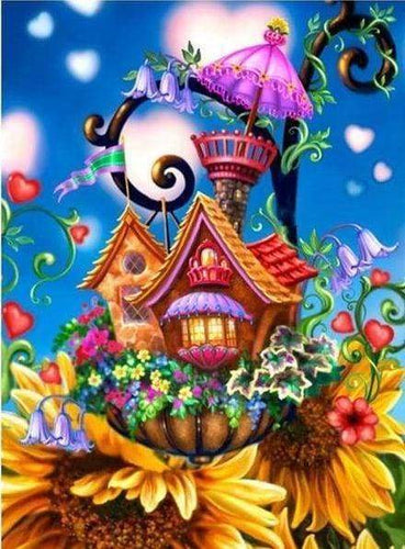 Diamond Painting | Diamond Painting - Castle on Sunflowers | castles Diamond Painting Flowers flowers | FiguredArt