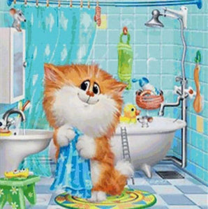 Diamond Painting | Diamond Painting - Cat in the Bathroom | animals cats Diamond Painting Animals | FiguredArt
