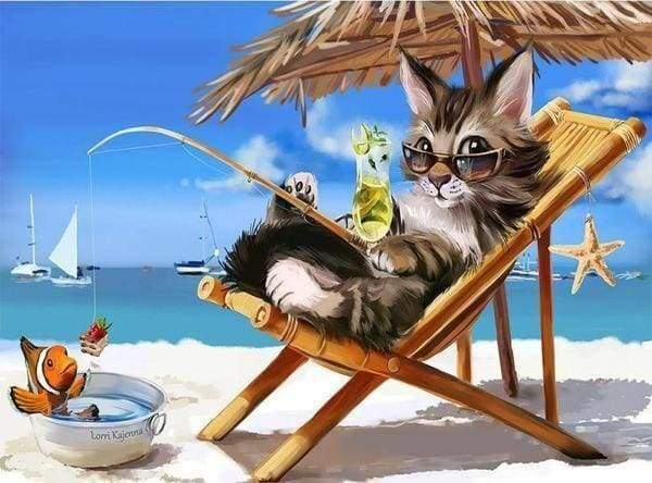 Diamond Painting | Diamond Painting - Cat relaxing Summer Time | animals cats Diamond Painting Animals | FiguredArt