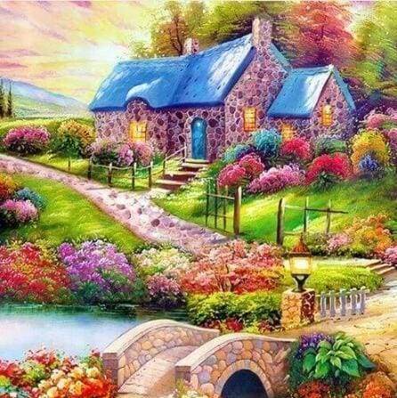 Diamond Painting Kits for Adults Landscape: Diamond Art Kits for Adults  Paint by Number Kits Green Country Scenery Diamond Paintings Cottage  Diamond