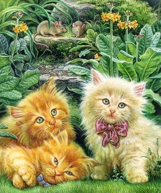 Diamond Painting | Diamond Painting - Cute Kittens in the Garden | animals cats Diamond Painting Animals | FiguredArt