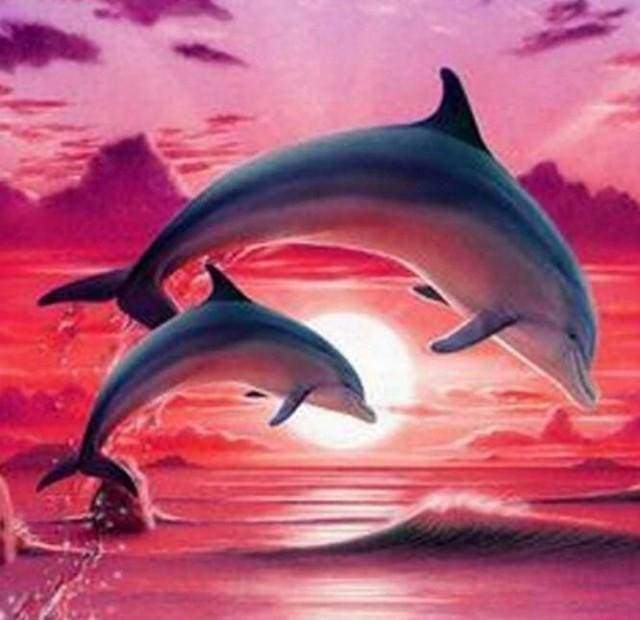 Diamond Painting | Diamond Painting - Dolphins at sunset | animals Diamond Painting Animals dolphins | FiguredArt