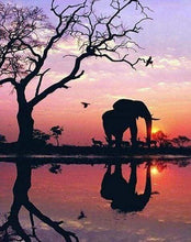 Load image into Gallery viewer, Diamond Painting | Diamond Painting - Elephant and Sunset Sun | animals Diamond Painting Animals elephants | FiguredArt