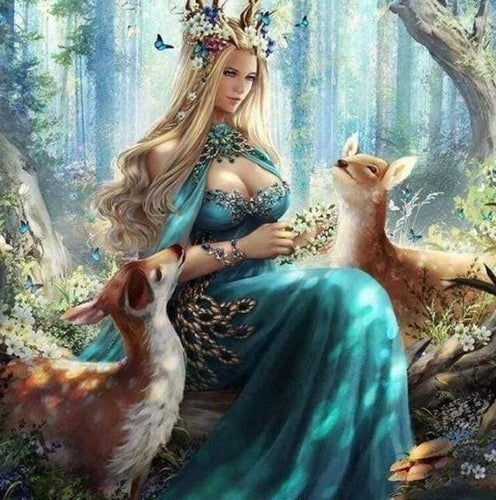 Diamond Painting | Diamond Painting - Fairy and Fawns in the Forest | animals Diamond Painting Animals | FiguredArt