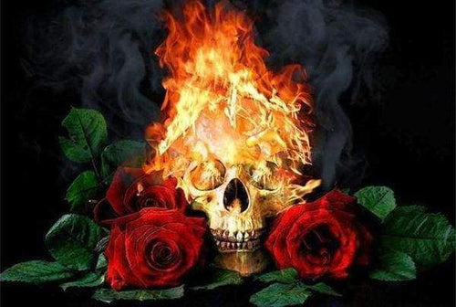 Diamond Painting | Diamond Painting - Fire Skull and Roses | Diamond Painting Flowers flowers | FiguredArt