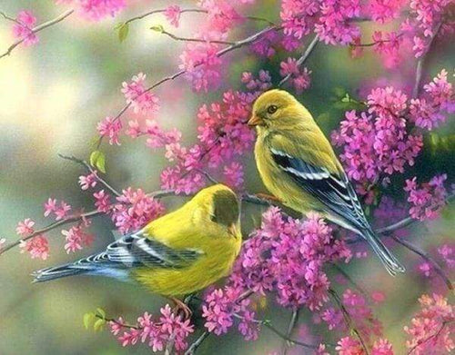 Diamond Painting | Diamond Painting - Flowering branch on Birds | animals birds Diamond Painting Animals | FiguredArt