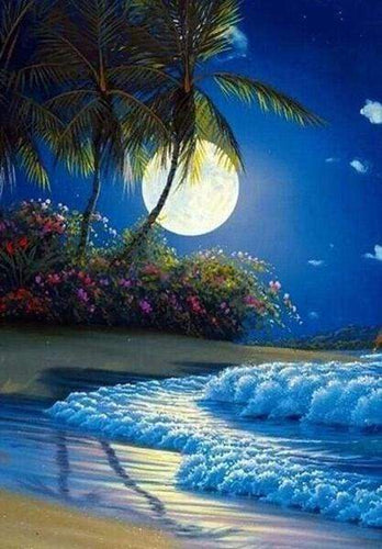 Diamond Painting | Diamond Painting - Full beachfront Moon | Diamond Painting Romance romance | FiguredArt