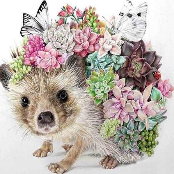 Diamond Painting | Diamond Painting - Hedgehog and Flowers | animals Diamond Painting Animals flowers hedgehogs | FiguredArt