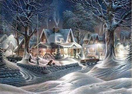 Diamond Painting | Diamond Painting - Homes during Winter | Diamond Painting Landscapes landscapes | FiguredArt