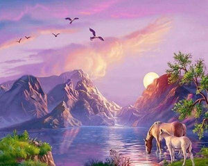 Diamond Painting | Diamond Painting - Horses by the Lake | animals Diamond Painting Animals horses | FiguredArt