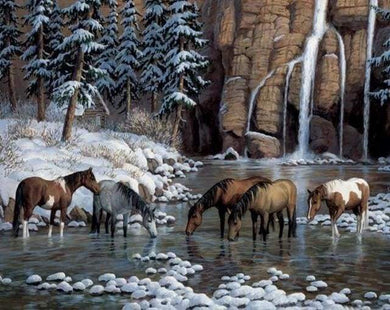Diamond Painting | Diamond Painting - Horses in the river | animals Diamond Painting Animals Diamond Painting Landscapes horses landscapes |