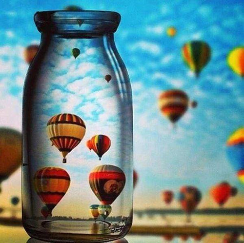 Diamond Painting | Diamond Painting - Hot Air Balloon and Vase | Diamond Painting Landscapes landscapes | FiguredArt