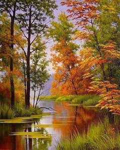 Diamond Painting | Diamond Painting - Lake in Autumn | Diamond Painting Landscapes landscapes | FiguredArt