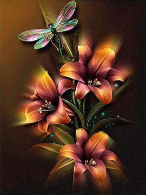 Diamond Painting | Diamond Painting - Lily and Dragonfly | animals Diamond Painting Animals Diamond Painting Flowers flowers | FiguredArt