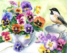 Load image into Gallery viewer, Diamond Painting | Diamond Painting - Little Bird and Cup of Flowers | animals birds Diamond Painting Animals Diamond Painting Flowers