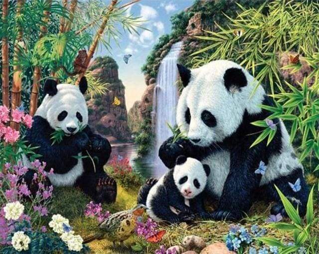 Diamond Painting | Diamond Painting - Panda Family | animals Diamond Painting Animals pandas | FiguredArt