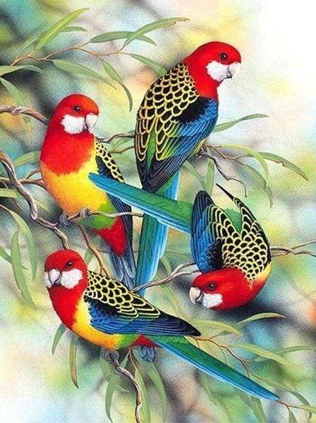 Diamond Painting | Diamond Painting - Parrots on Branch | animals birds Diamond Painting Animals parrots | FiguredArt