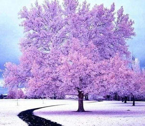 Diamond Painting | Diamond Painting - Pink Tree in the Snow | Diamond Painting Landscapes landscapes trees winter | FiguredArt
