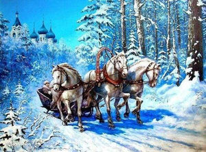 Diamond Painting | Diamond Painting - Sledge in the Snow | animals Diamond Painting Animals winter | FiguredArt