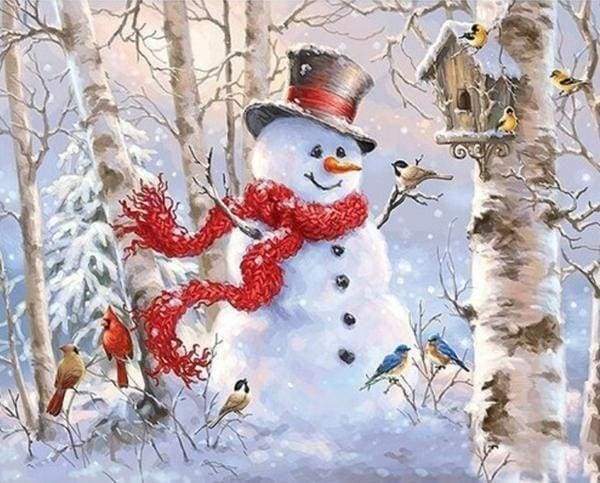 Diamond Painting | Diamond Painting - Snowman in the Forest | Diamond Painting Landscapes landscapes winter | FiguredArt