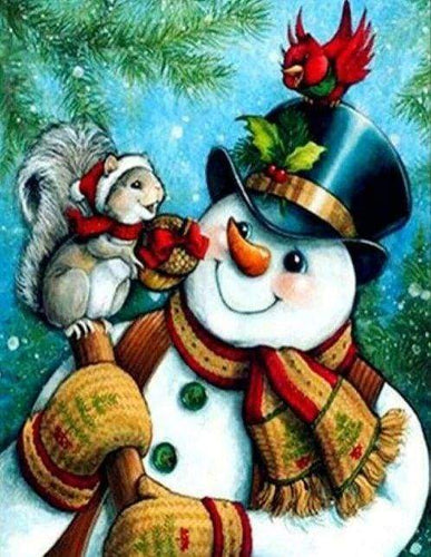 Diamond Painting | Diamond Painting - Snowmen and Little Friends | animals Diamond Painting Animals winter | FiguredArt