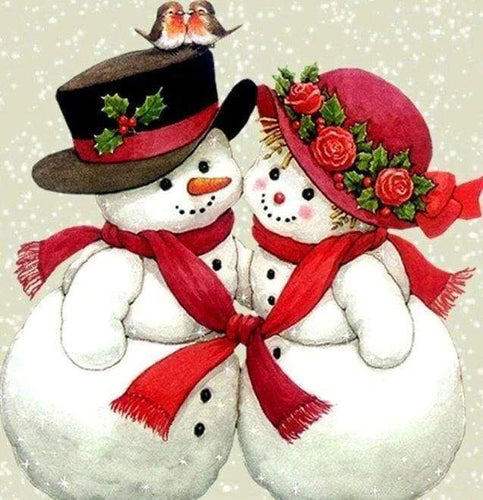 Diamond Painting | Diamond Painting - Snowmen lovers | Diamond Painting Romance romance winter | FiguredArt