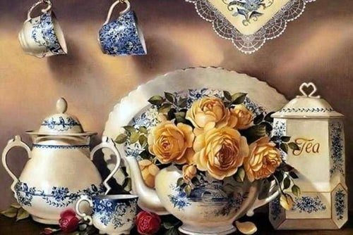 Diamond Painting | Diamond Painting - Tea Service | Diamond Painting kitchen kitchen | FiguredArt