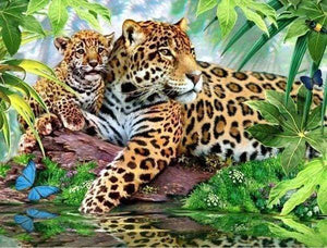 Diamond Painting | Diamond Painting - The Leopard Family | animals Diamond Painting Animals leopards | FiguredArt
