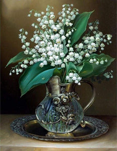 Diamond Painting | Diamond Painting - Vase of Lily of the Valley Flowers | Diamond Painting Flowers flowers | FiguredArt