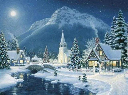 Diamond Painting | Diamond Painting - Village in the Snow | Diamond Painting Landscapes landscapes winter | FiguredArt