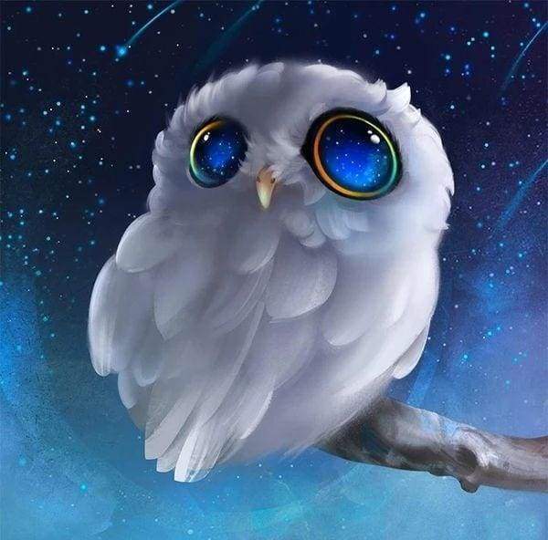 Diamond Painting | Diamond Painting - White Owl on a branch | animals Diamond Painting Animals owls | FiguredArt