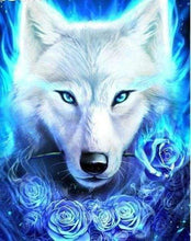 Load image into Gallery viewer, Diamond Painting | Diamond Painting - Wolf and Blue Roses | animals Diamond Painting Animals | FiguredArt