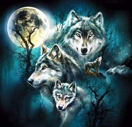 Diamond Painting | Diamond Painting - Wolf and Full Moon | animals Diamond Painting Animals rabbits wolves | FiguredArt