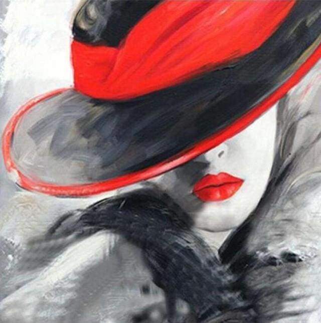 Diamond Painting | Diamond Painting - Woman in Red Hat | Diamond Painting Romance romance | FiguredArt