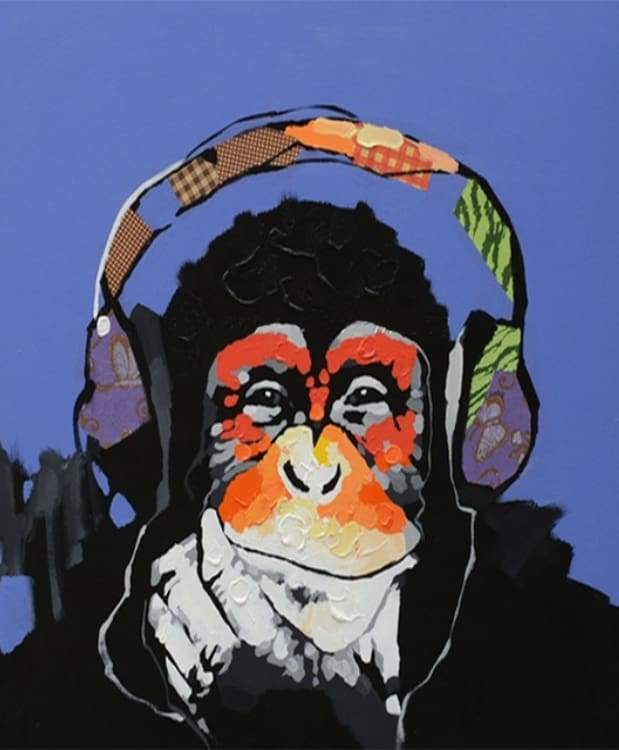  Paint by Numbers Animal, Monkey DIY Painting by Numbers Kits  with 3 Brushes and Acrylic Paint, Monkey DJ Doodle Art with Headphones  Paint by Number for Adults for Home Decor 16x20