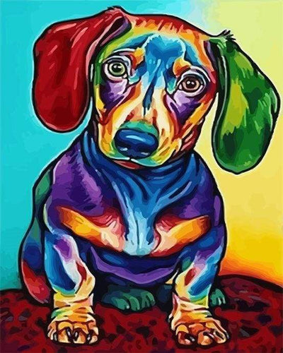 paint by numbers | Dog Color Red and Green Ears | animals dogs easy Pop Art | FiguredArt