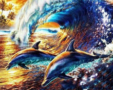 Load image into Gallery viewer, paint by numbers | Dolphins in the Waves | advanced animals dolphins | FiguredArt