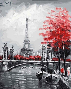 paint by numbers | Eiffel Tower and Red Touch | cities intermediate | FiguredArt