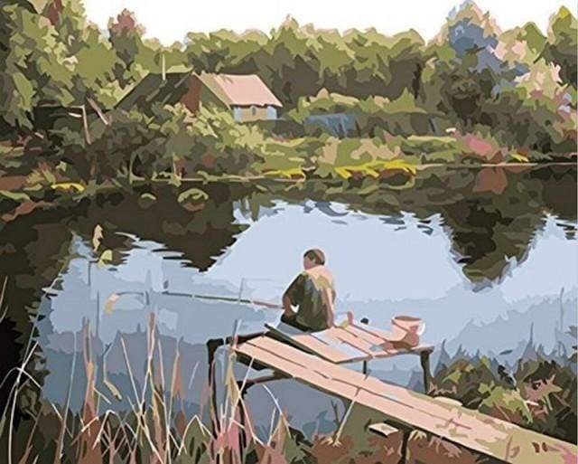 paint by numbers | Fisherman on the River | easy landscapes | FiguredArt
