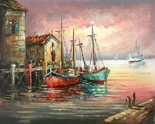paint by numbers | Fishing boats at Port | advanced landscapes ships and boats | FiguredArt