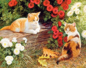paint by numbers | Flowers and Kittens | animals cats intermediate | FiguredArt