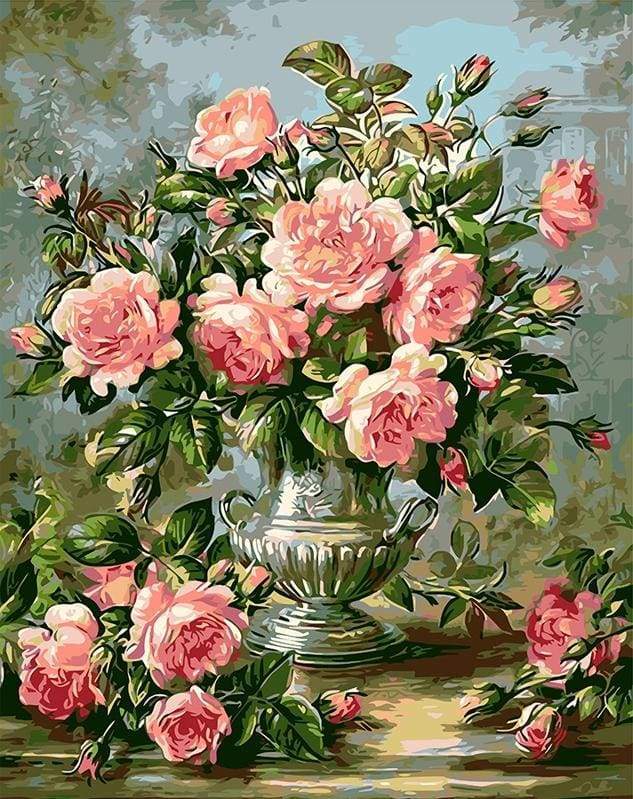 paint by numbers | Flowers in a Pewter Vase | flowers intermediate | FiguredArt