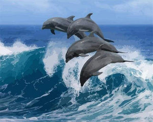 paint by numbers | Four Dolphins | animals dolphins intermediate | FiguredArt