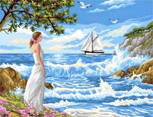 Load image into Gallery viewer, paint by numbers | Girl and Waves | easy landscapes ships and boats | FiguredArt