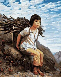 paint by numbers | Girl collecting Firewood | intermediate portrait | FiguredArt