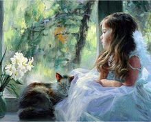 Load image into Gallery viewer, paint by numbers | Girl looking through the window | advanced animals cats romance | FiguredArt